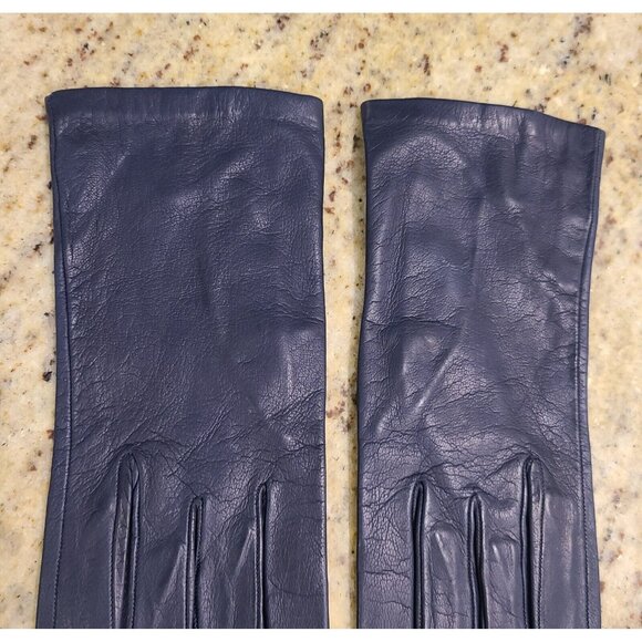 New? Vintage Size S 6.5 Navy Blue Soft Leather Silk Lined Formal 8" Gloves Franc - Picture 4 of 16